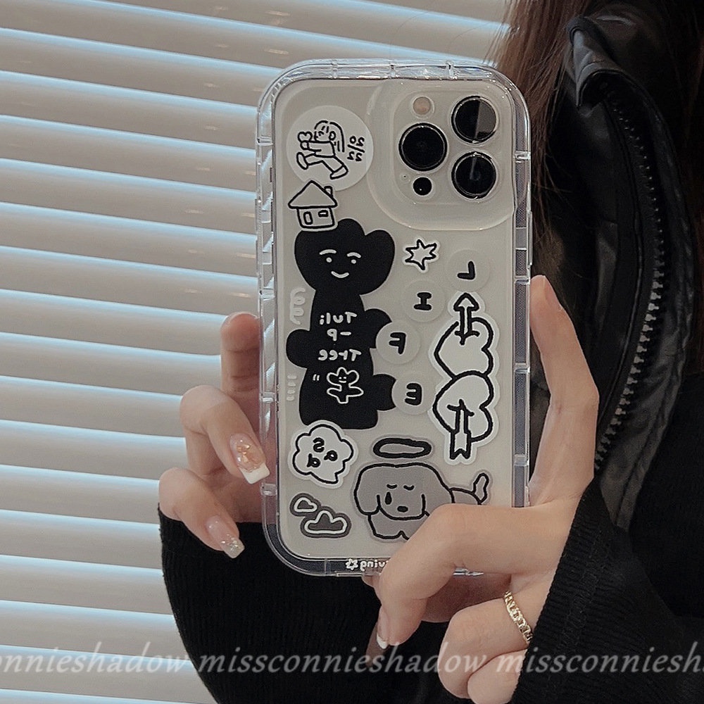 Ins Graffiti Kartun Anjing Indah Stiker Casing Kompatibel Untuk iPhone 14 Pro Max XR 7Plus 11 13 12 14 Pro Max 6s 7 8 6 Plus X XS Max SE 2020 Shockproof Airbag Clear Case Soft Cover