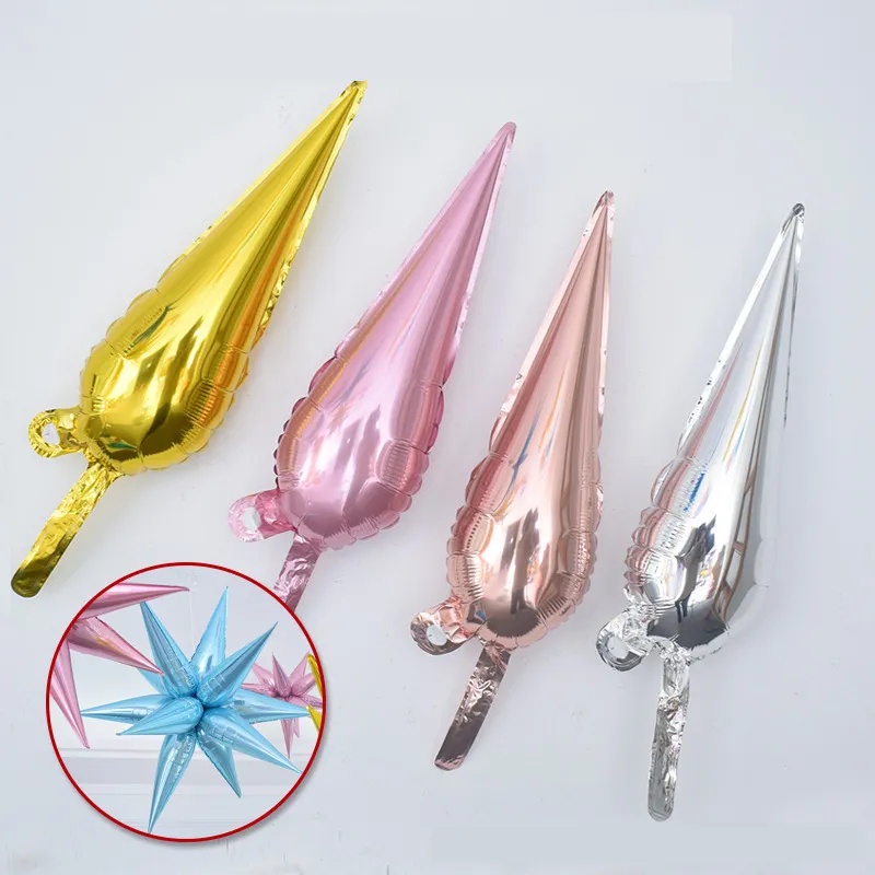 10 Pcs DIY Exploding Star Droplet Glow Conical Aluminum Film Balloons / Gold and Silver Aluminum Film Droplet Balloon / Children's Birthday Cartoon Toy / Party &amp; Wedding Decorations