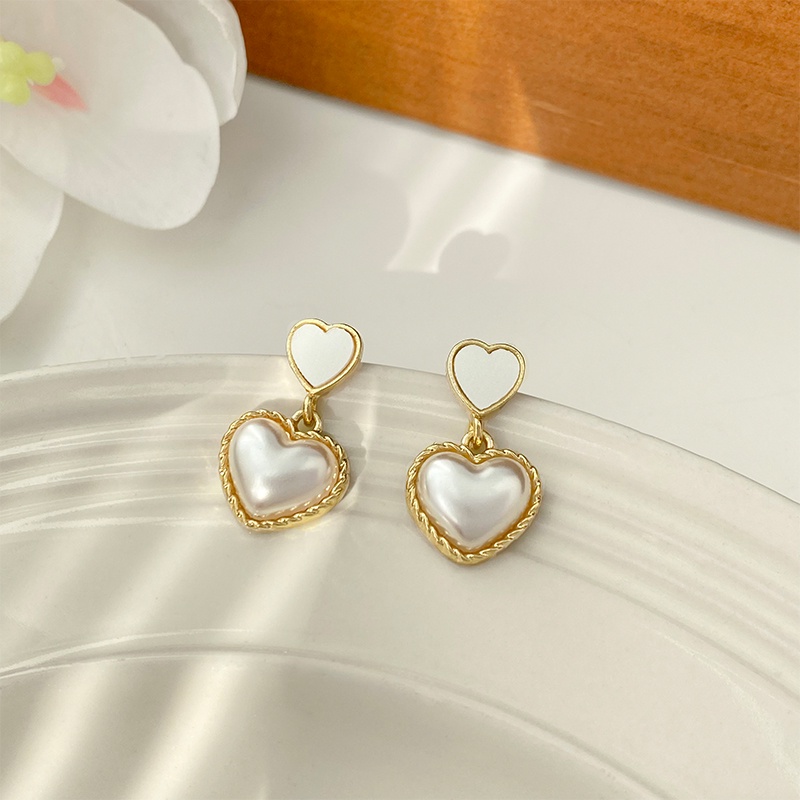 Korea Retro Mutiara Kalung Bunga Rantai Klavikula Bentuk Hati Stud Earrings2023New Ladies Fashion Accessories