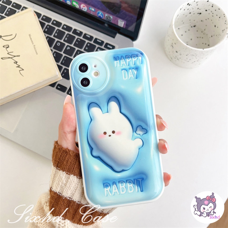 For OPPO A78 A77s A95 A57 A55 A16 A15 A17 A17K A76 A96 A74 A54 A53 A33 A7 A5s A3s A15s A32 A31 A12 A94 A93 A92 A77 A52 Reno 8T 8Z 7Z 6Z 3D Vision AirBag Case Cute Lucky Rabbit Soft Cover