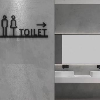 ➴ Sign Toilet Acrylic Stiker Label Penunjuk WC Restroom Modern ➫