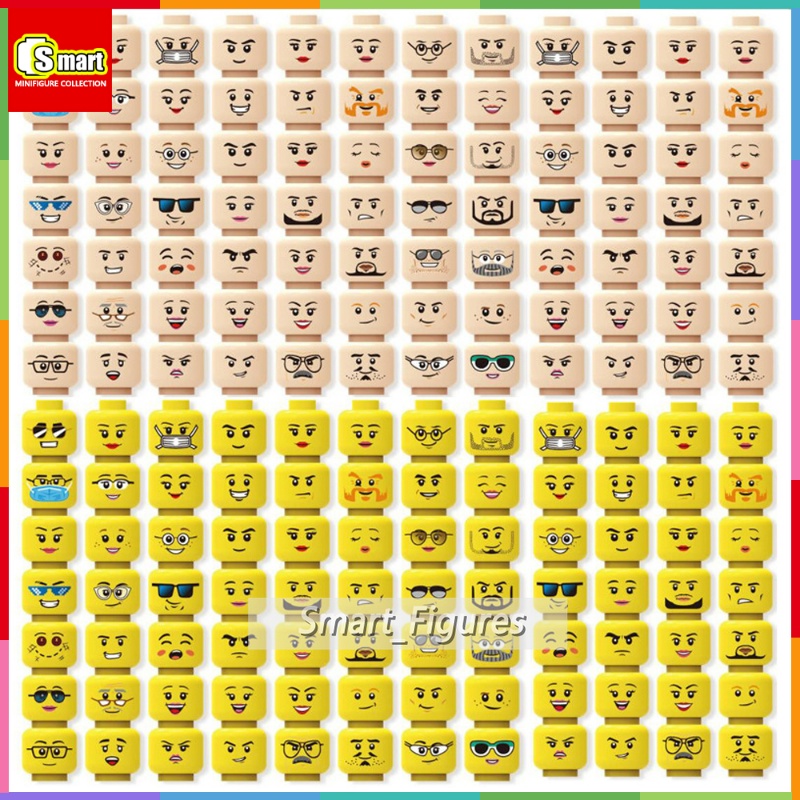 Moc Blok Bangunan Partikel Kecil Minifigure Aksesoris Wajah Tersenyum Menangis Wajah Memakai Topeng Emoji Koleksi DIY