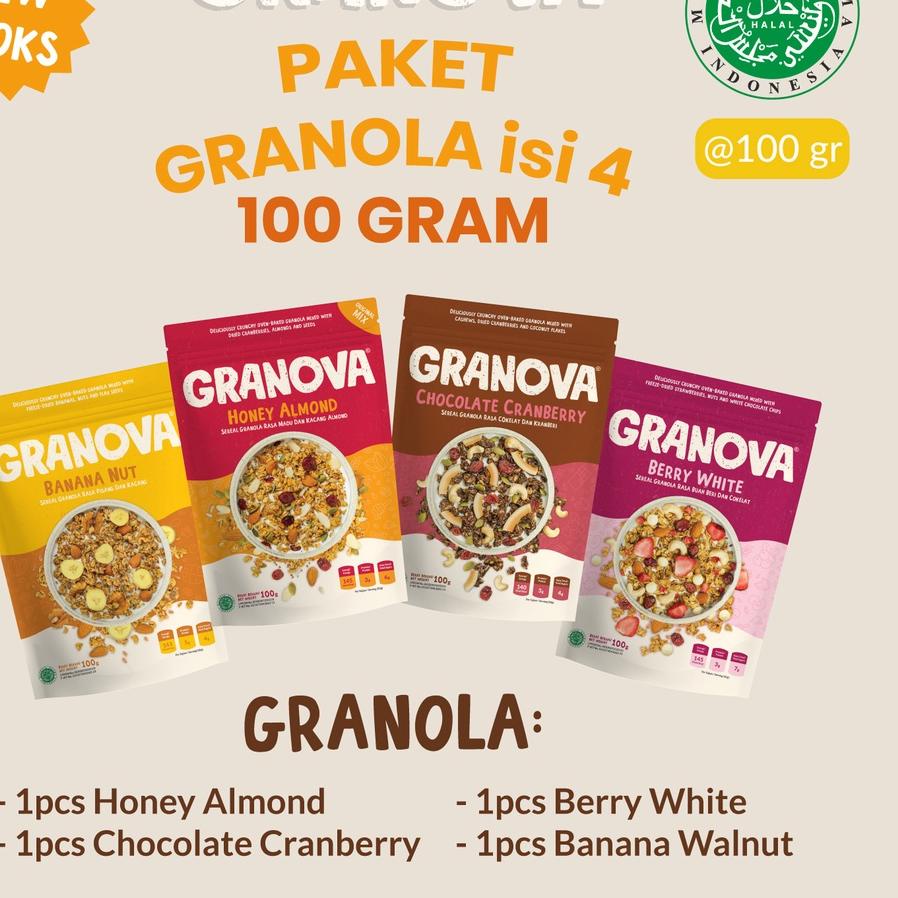 

Original Granola by Granova Paket 100g - Sereal Granola, Menu Sarapan Sehat Bergizi (Original, Chocolate Cranberry, Banana Walnut, Pumpkin Spice) - Halal gas !!