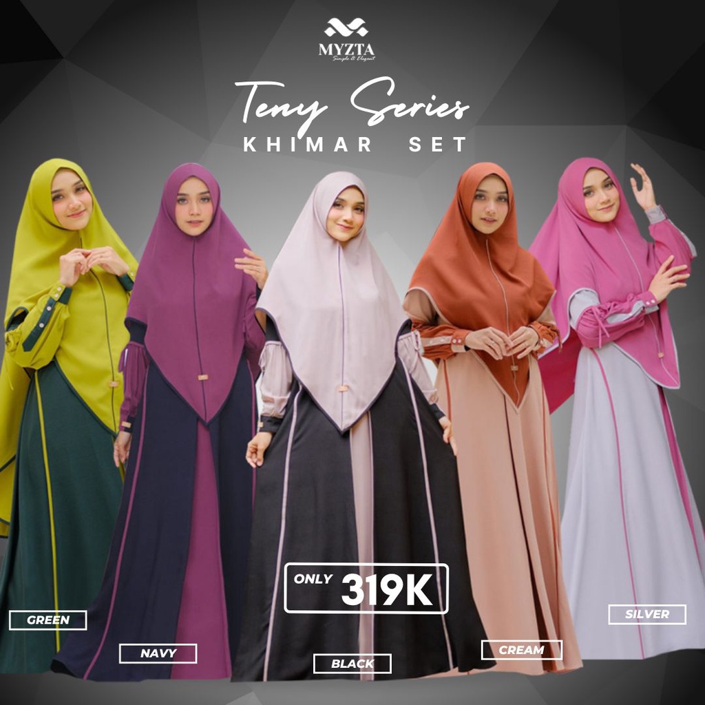 Myzta Teny Mom Ibu Set Khimar Gamis Dress Abaya Cream Navy Siver Black