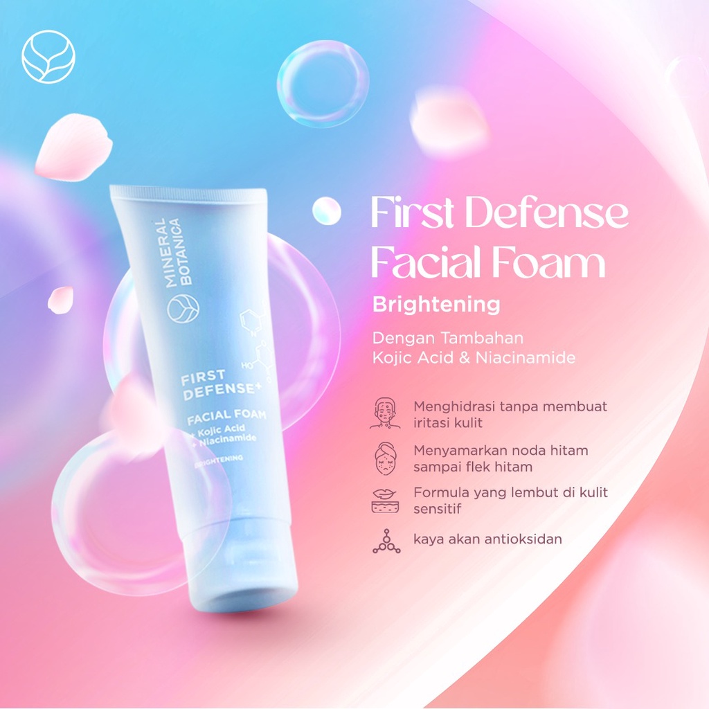 Mineral Botanica brightening first defence facial foam +kojid acid +niacinamide 100ml (biru)