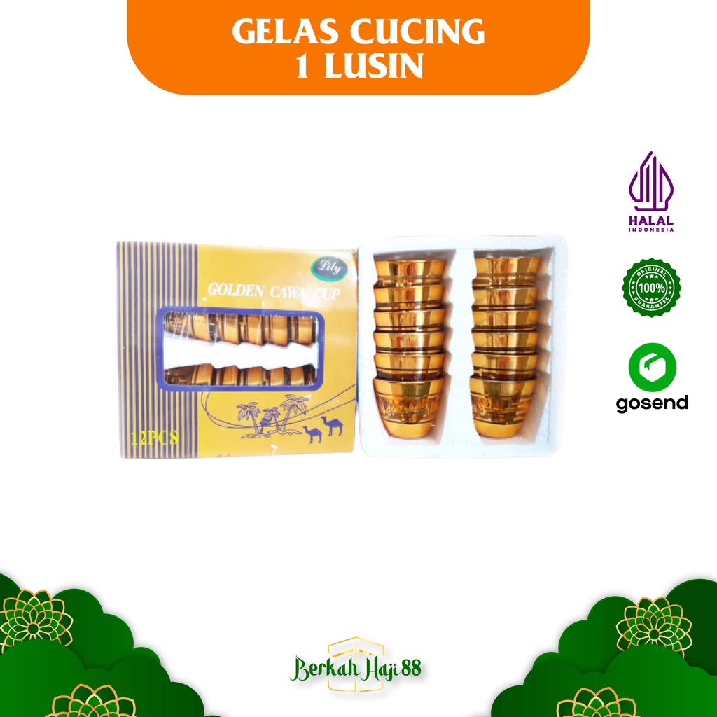 Gelas cucing warna GOLD 1LUSIN(12pcs) / Gelas zam zam untuk Oleh Oleh Umroh dan Haji