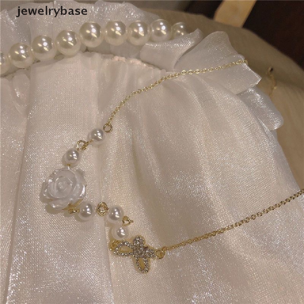 [jewelrybase] 1pcs/pasang Fashion Indah Sederhana Kalung Rantai Mutiara Dengan Liontin Bunga Kupu-Kupu Serbaguna Cahaya Rasa Tinggi Anting Ch Perhiasan Leher Wanita Butik