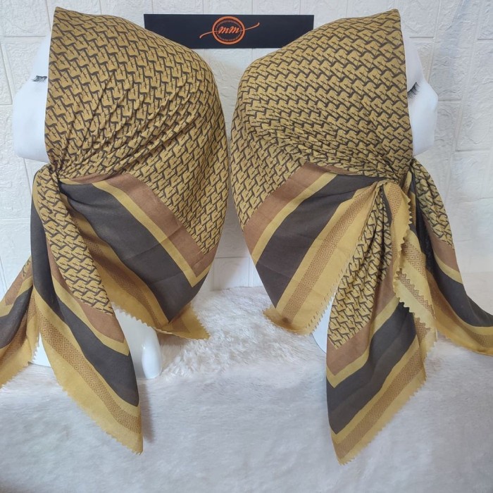 JM HIJAB SEGI EMPAT VOAL MOTIF ESENI KUNING KERUDUNG JILBAB MURAH