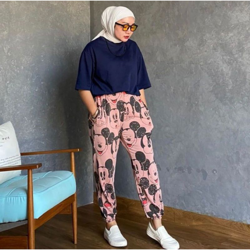 Mickey Jogger wanita celana jogger wanita celana kaos babyterry import celana wanita celana panjang 