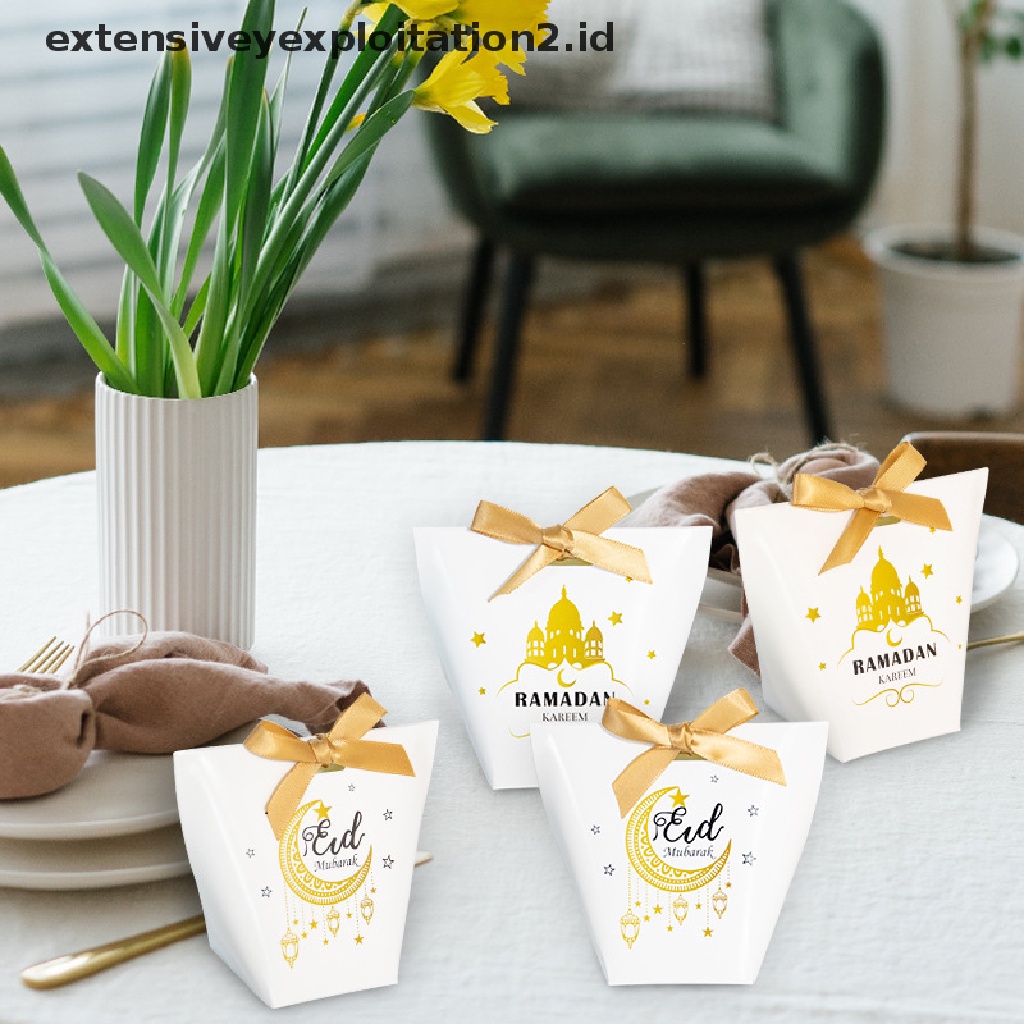 {NEW} 5pcs Happy Eid Mubarak Candy Box Kotak Kemasan Kado Perlengkapan Pesta Muslim.