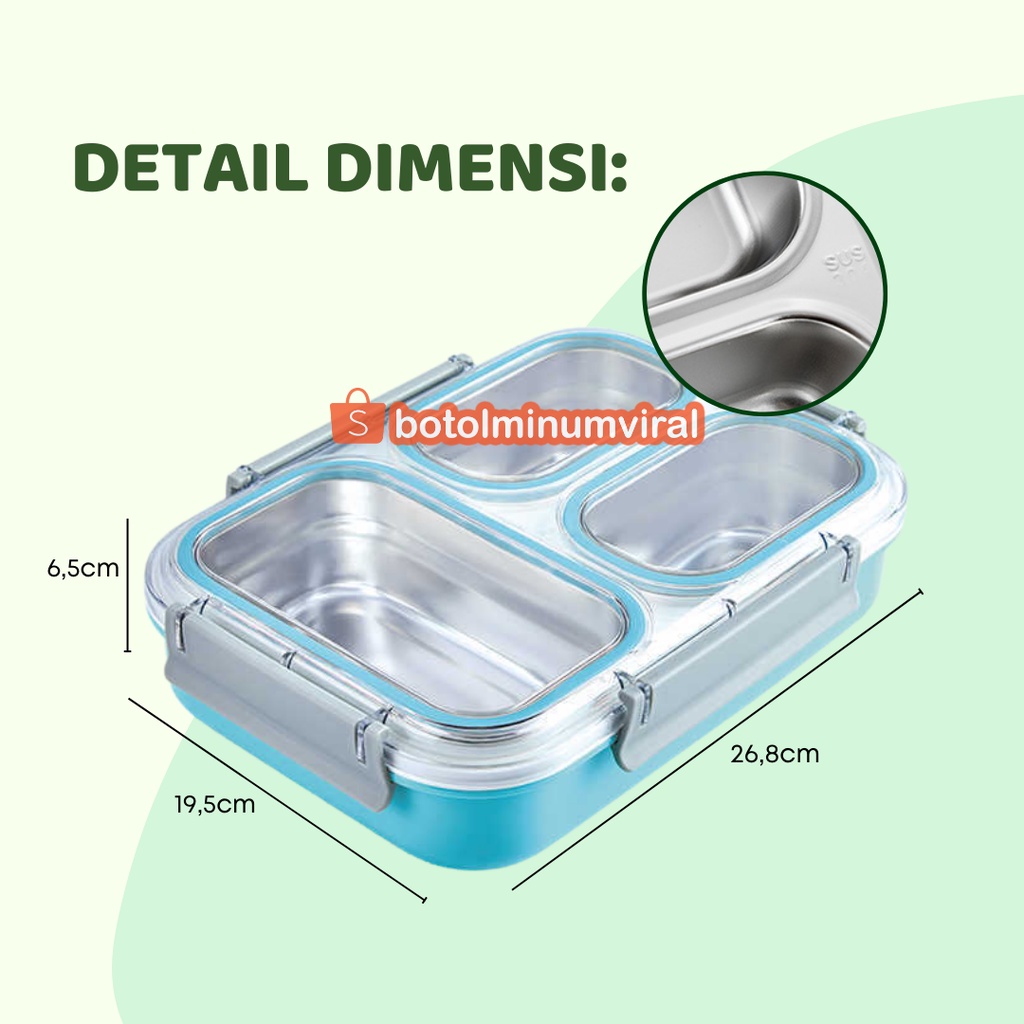 Lunch Box Stainless Anti Tumpah Tedemei Premium Sekat 3