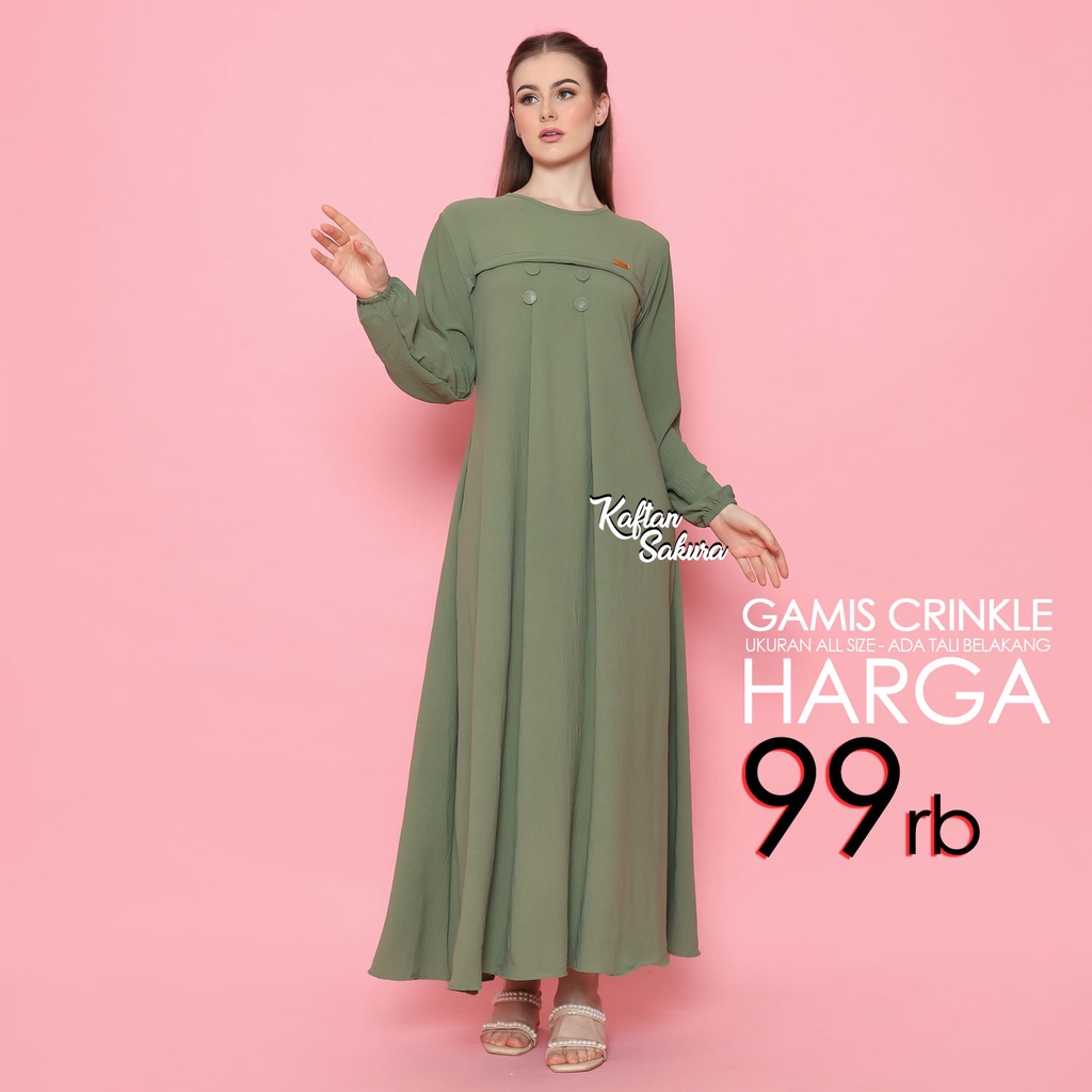 Gamis Wanita Muslim untuk Pesta Kondangan Lebaran Terbaru Gamis Crinkle Krinkel Premium Airflow Long Maxi Dress all size jumbo tali pinggang warna taro wardah hitam putih