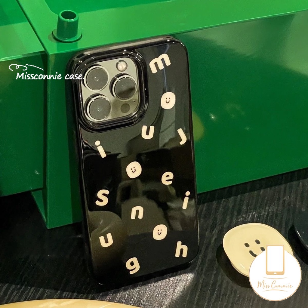 IPHONE Glossy Halus Lucu Smiley Case Kompatibel Untuk Iphone11 7Plus XR X XS Max7 8 Plus 11 13 14 12 Pro Max SE 2020 Huruf Alfabet Sederhana Shockproof Soft Tpu Back Cover