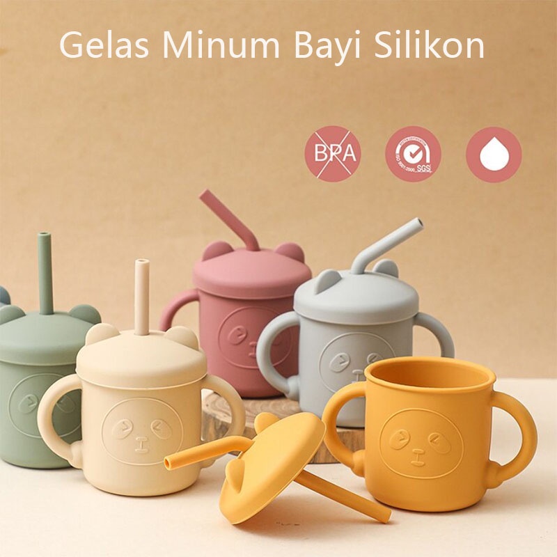 Gelas Minum Bayi Plus Sedotan Gelas Silicone Gelas Silikon BPA Free training cup free 2 sedotan