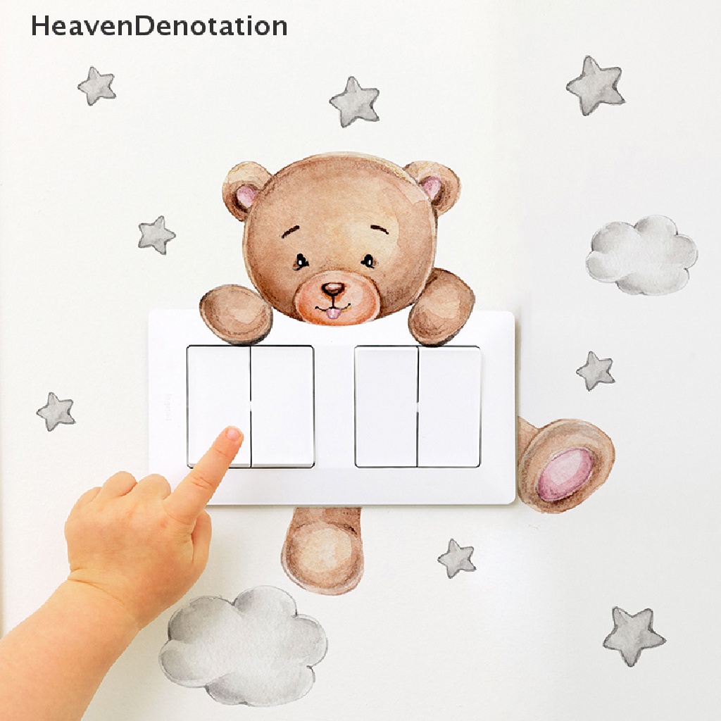 [HeavenDenotation] Kartun Beruang Bintang Saklar Stiker Untuk Kamar Bayi Anak Dekorasi Kamar Tidur Mural Self-adhesive Dekorasi Rumah Wallpaper Lucu Dinding Decals HDV