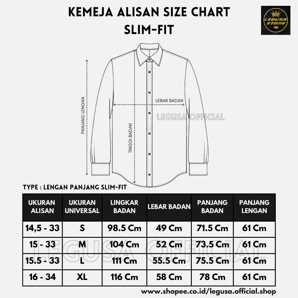 Kemeja Alisan Lengan Panjang Kemeja Formal Pria Alisan SLIMFIT Polos