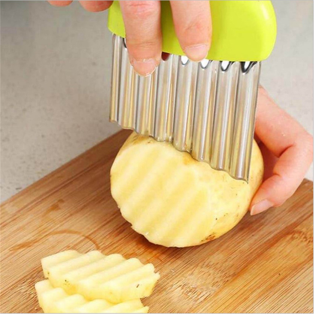 ღ Bahasa Perancis Goreng Kentang Cutter Stainless Steel Kentang Chip Keriput Slicer Sayuran Kentang Wortel Bergelombang Cutting Bahasa Perancis Goreng Alat Pembuat dapur Gadget