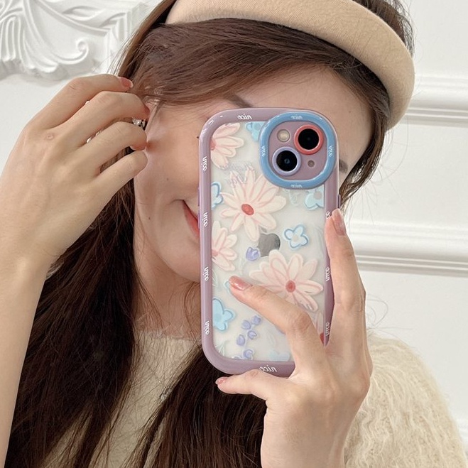 Daisy Flower Puff Case iPhone 11 12 13 14 Pro Max 14 Plus Women's Cute Pink Purple Sunflower Pretty Friends Gifts Soft Casing Cover