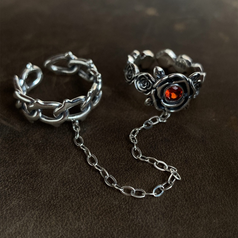 Red Zircons Flower Wedding Rings Untuk Wanita Pasangan Mode Baru Vintage Handmade Rantai Rumbai Pesta Perhiasan Hadiah