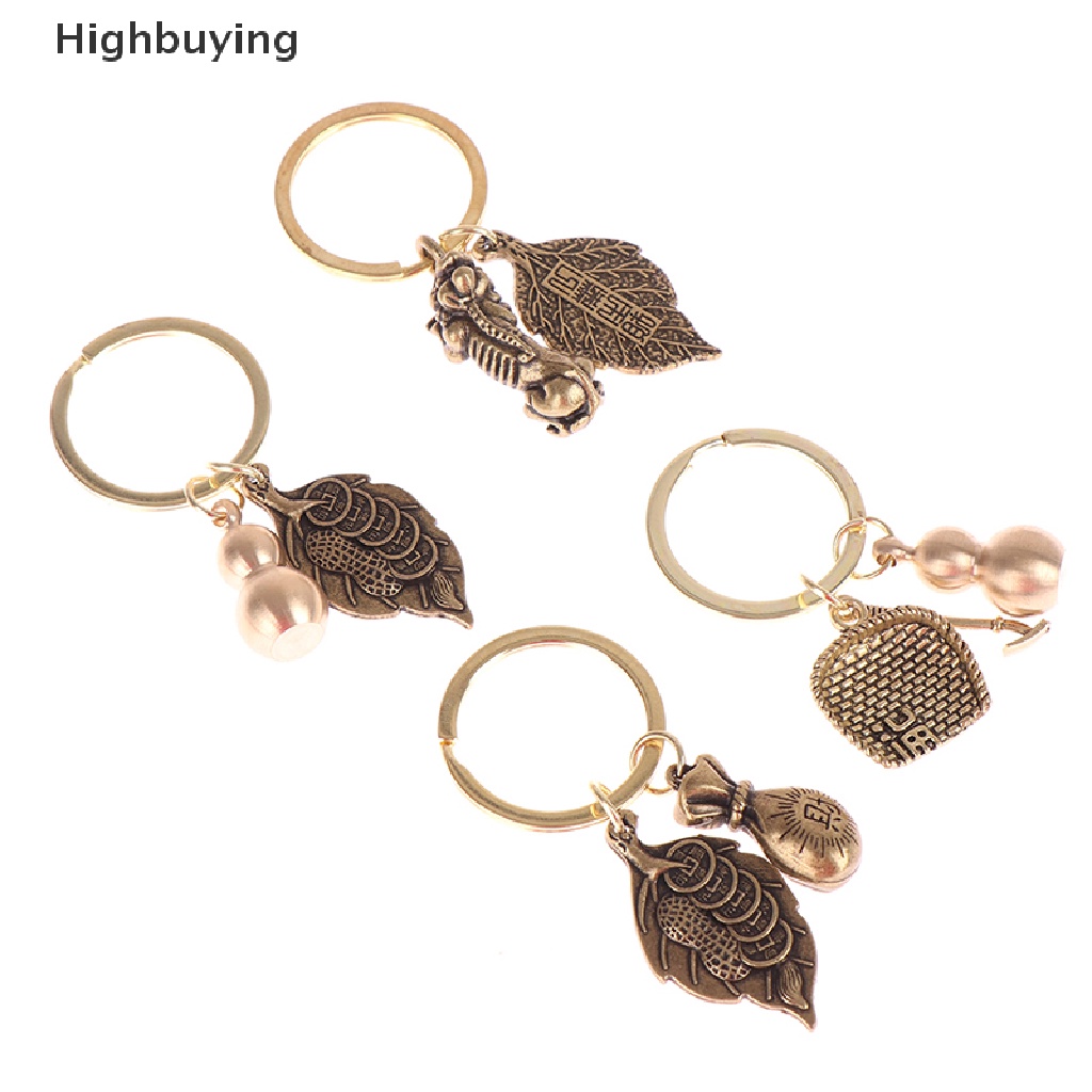 Hbid Kekayaan Sukses Cina Feng Shui Antik Kuningan Murni Gantungan Kunci Labu Pixiu Keyring Glory