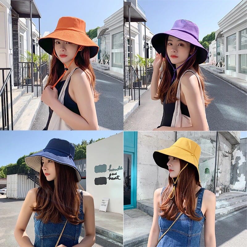 Topi Wanita Bucket Topi Pantai Bunga Daisy 2 Warna Luar / Dalam Import