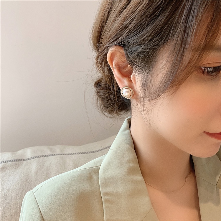 Anting Fashion Kristal Mutiara Anting Lingkaran Zirkon Elegan Untuk Aksesoris Perhiasan Wanita