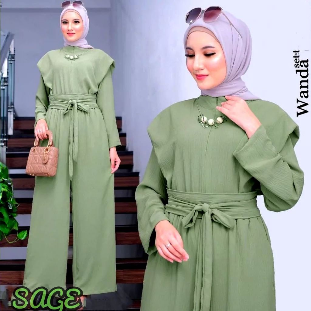 Stelan wanita muslimah wanda set fashion muslim perempuan bahan crinkle kekinian terbaru 2023