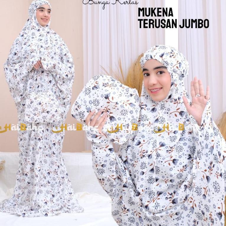 PALING LARIS Haibahf Mukena Terusan Dewasa Jumbo Tali Karet cincin Jari Bahan Rayon Bali Dingin