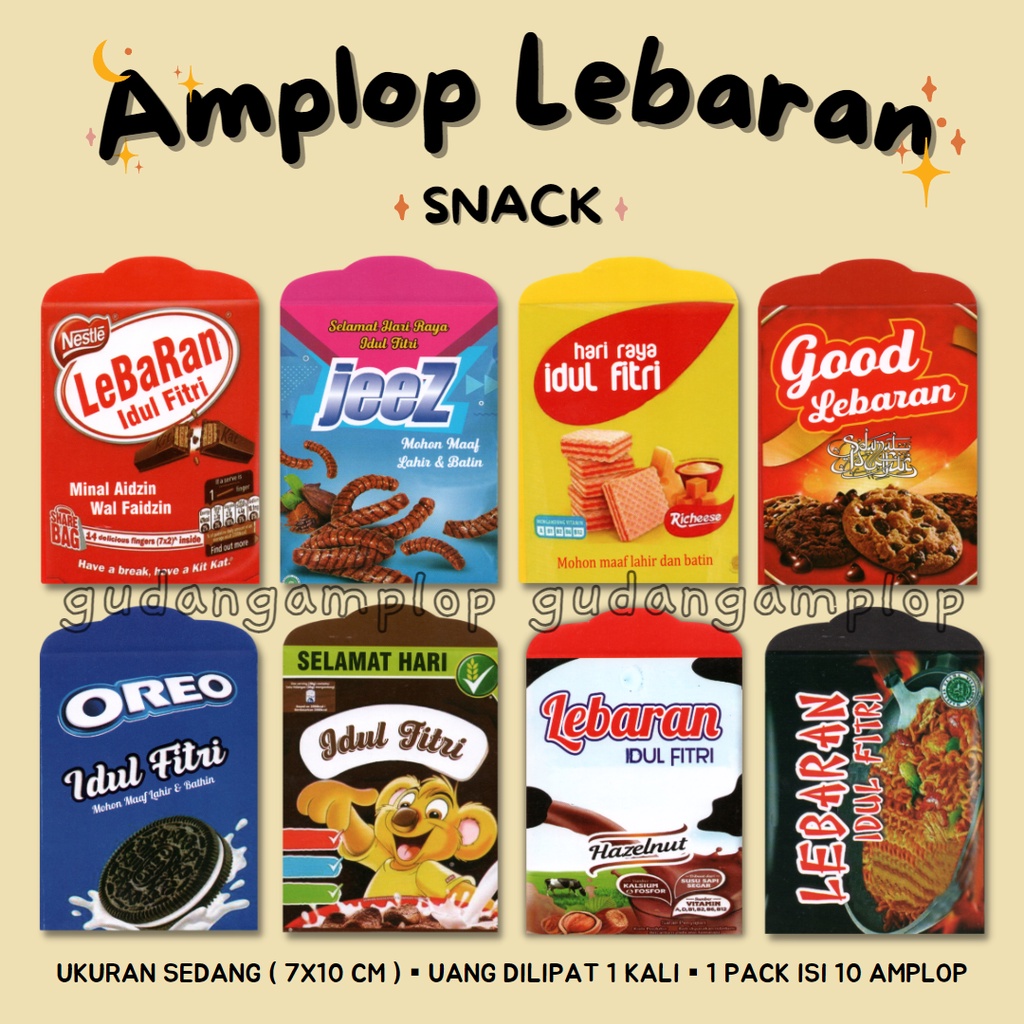 

PROMO Amplop Lebaran Idul Fitri Motif Snack Unik Lucu