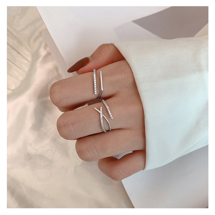 Goldkingdom Aksesoris Perhiasan Fashion Baca Flash Bor Cross Disepuh Perak Adjustable Cincin Desain Niche Kepribadian Fashion Perempuan Jari Telunjuk Halus Ringan Perhiasan Tangan Mewah