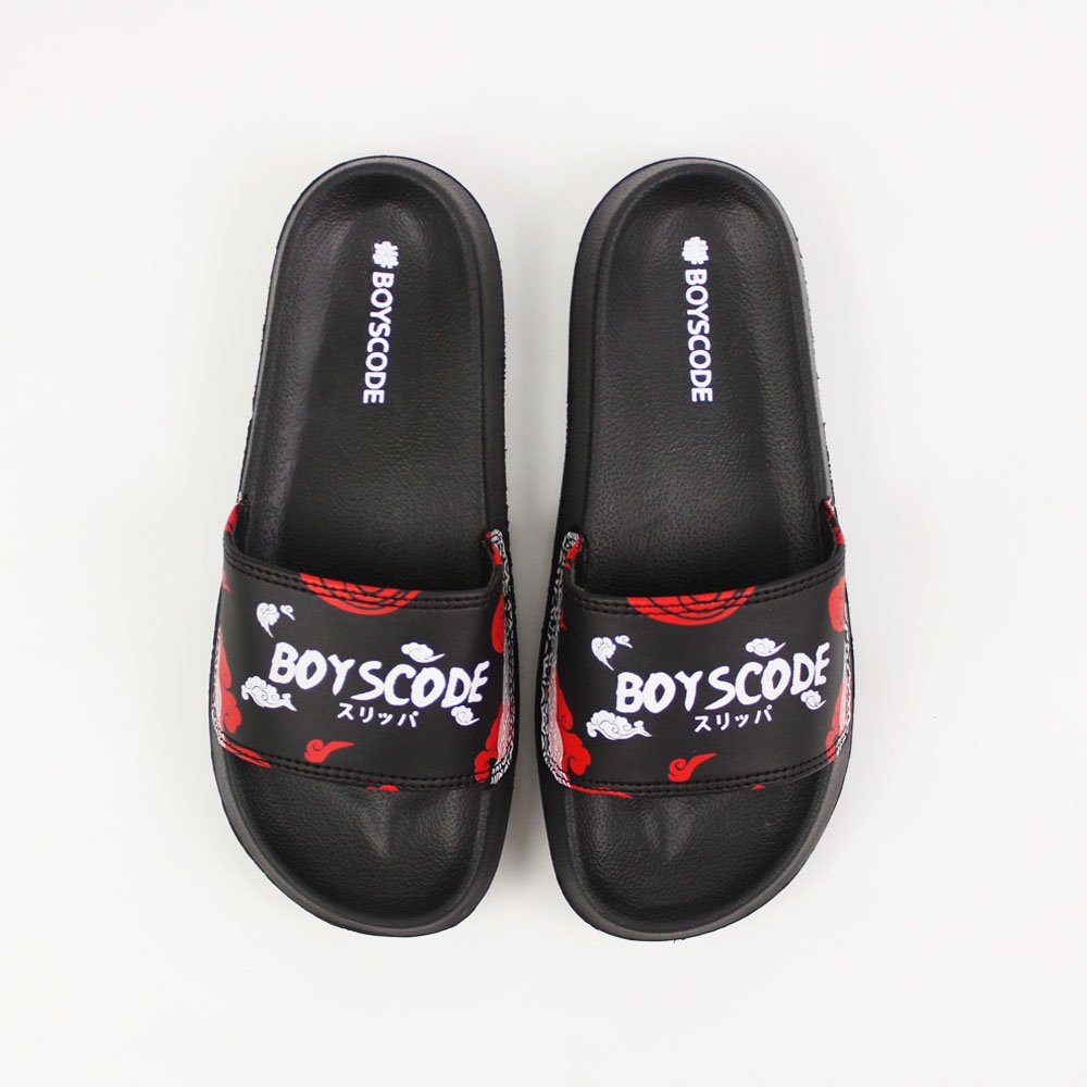 Sendal Slop Pria Wanita BOYSCODE Akatsuki Hitam Merah / Slide Pria / Slip On Pria / Sendal Cowok / Sendal Cewek