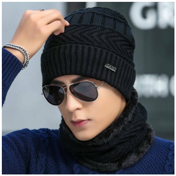 Topi Kupluk dan Syal Set Winter Musim Dingin