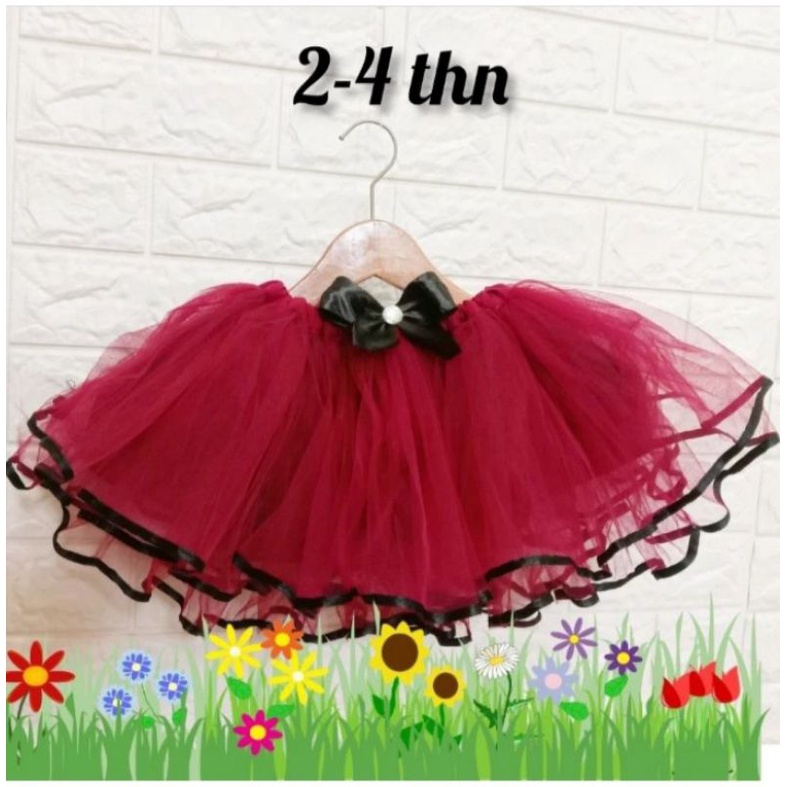 Rok Tutu List Pita Satin Hitam lebar 1cm, 2 lapis trap, 0-14thn