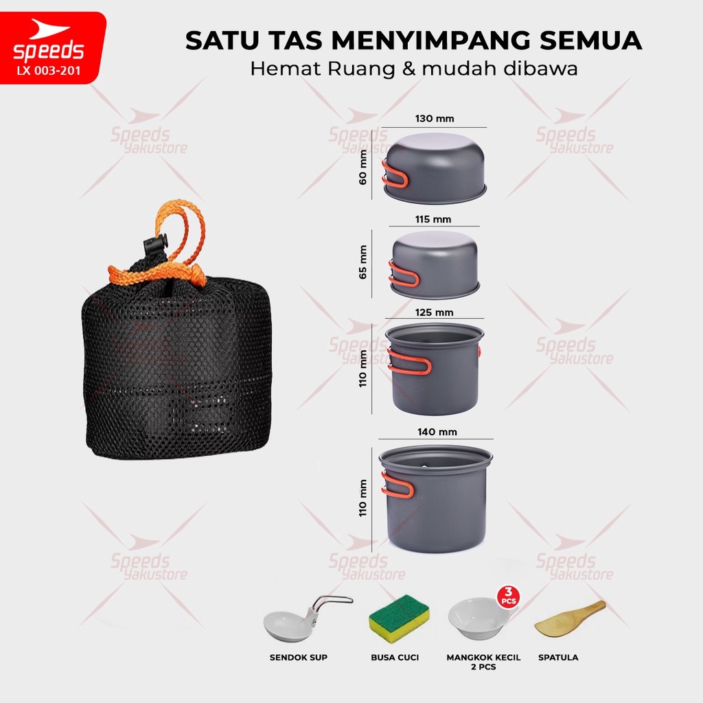 SPEEDS Alat Masak Camping Set Mini Cooking Cookware Rekreasi Pesta Portable 2-6 Orang Teko Outdoor Aman 003-201