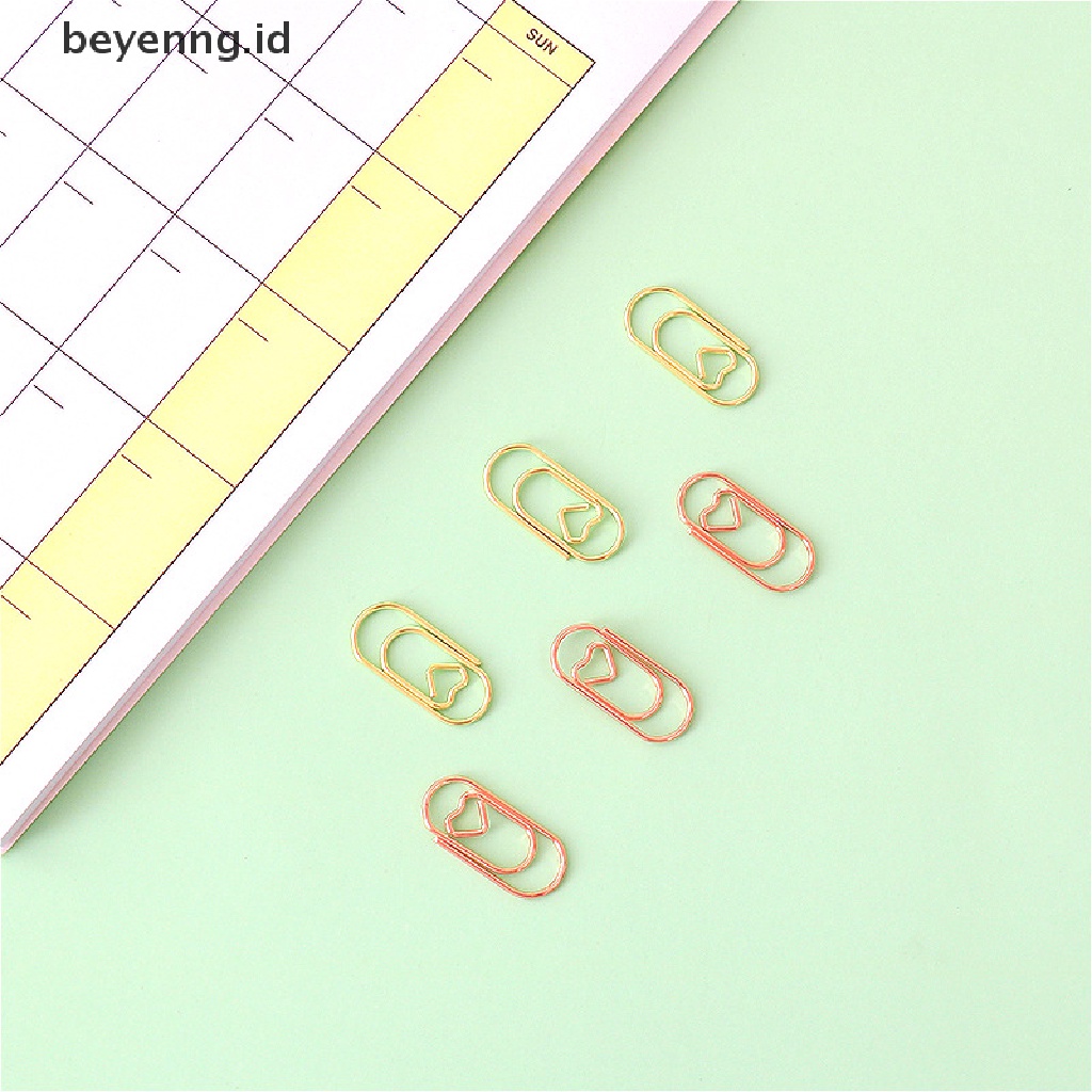 Beyen 50pcs / bag the mini heart gold rose gold Color Clip Bookmark Metal paper Clips ID