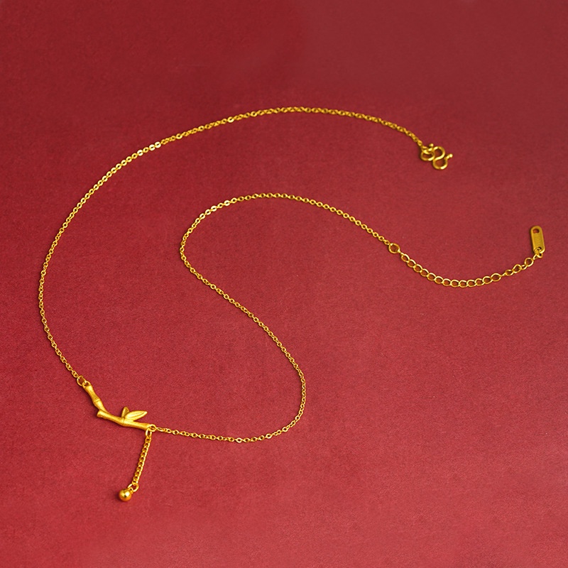 Goldkingdom Fashion Perhiasan 24 K Bangkok Aksesoris Ready Stock Baru Indah Simpul Bambu Tinggi Gilt Liontin Vintage Klavikula Kalung