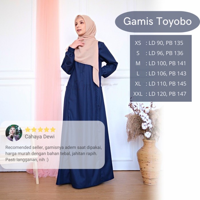 Gamis Wanita Polos Dress Mikaila Katun Toyobo Fodu Premium Navy