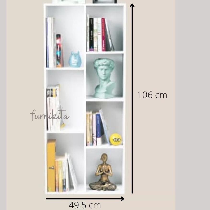 ➧ RAK BUKU  SERBAGUNA 7 SEKAT PUTIH MINIMALIS / LEMARI BUKU / LEMARI HIAS ✧