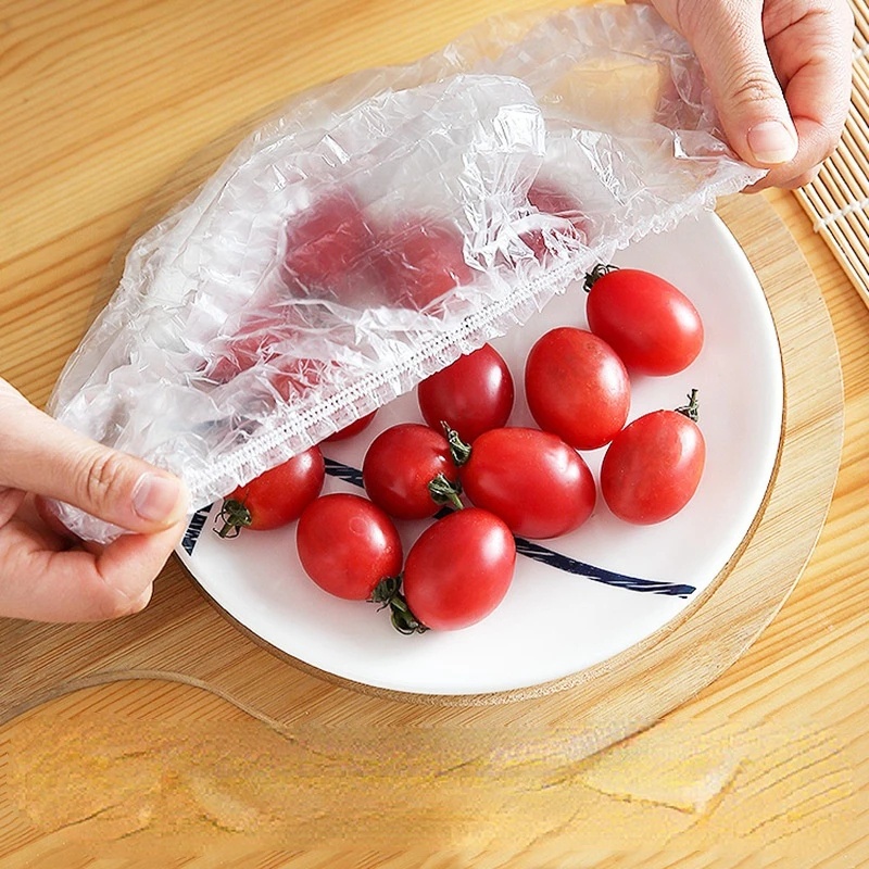 100 Pcs Disposable Food Cover Bungkus Plastik Elastis Mangkuk Piring Tahan Debu Tutup Dapur Kulkas Makanan Segar Menjaga Saver Bag Buah Sayuran Tas Penyimpanan