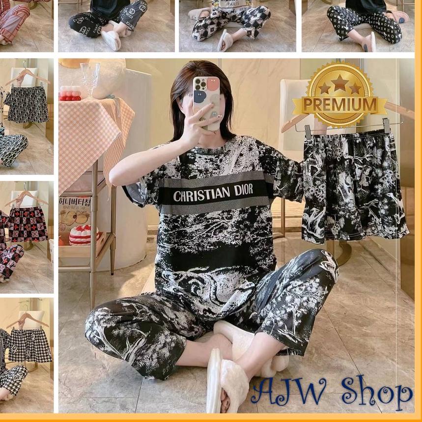 ➣ AJW Shop Piyama 3 in 1 | Piyama Lengan Pendek | Baju Tidur Impor | Baju Tidur 3in1 ➲