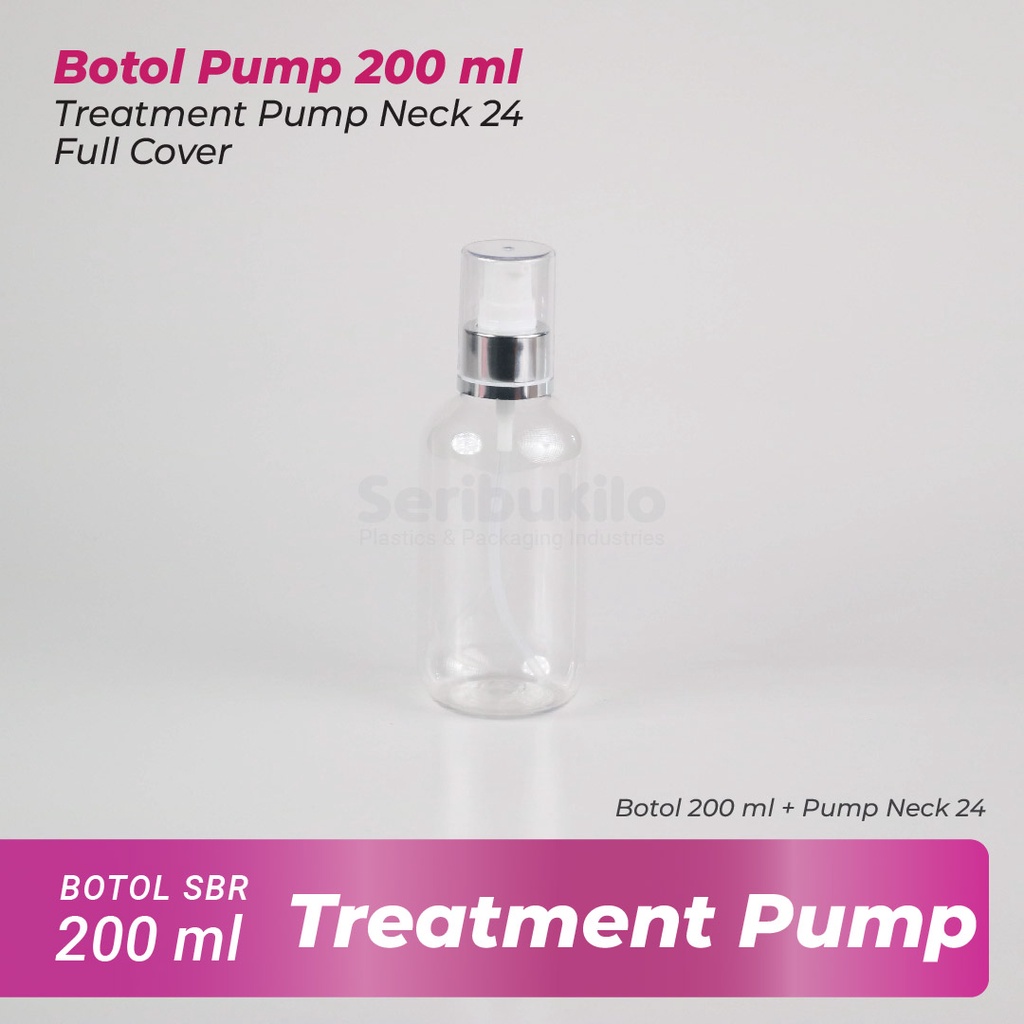 Botol Pump 200 ml SBR / Botol PET Treatment Pump 200 ml Pink &amp; Silver Full Cover