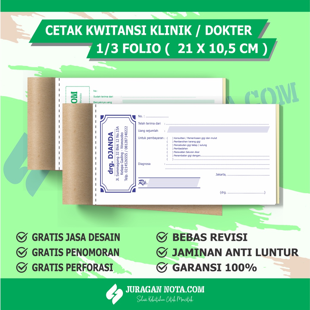 KWITANSI DOKTER KLINIK 2 PLY 1/3 FOLIO / KWITANSI KLINIK / KWITANSI DOKTER GIGI / KWITANSI drg