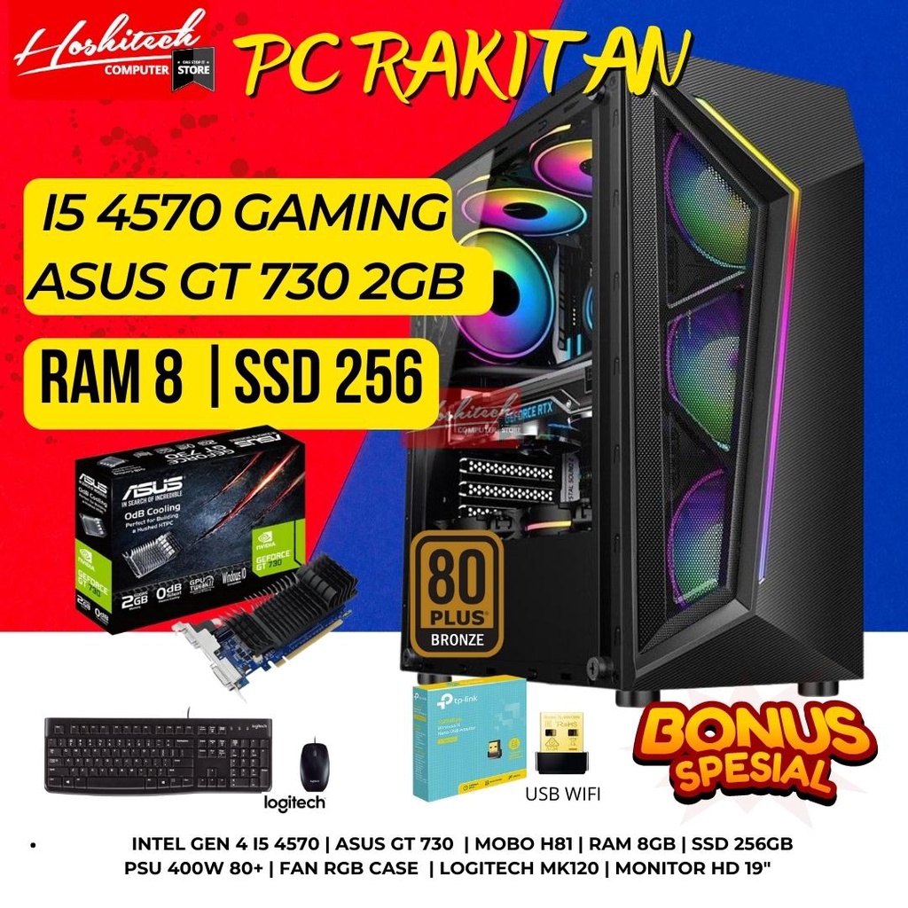 PC RAKITAN I5 I7 GAMING EDITING 8GB/SSD256/PSU80+/VGA GT730 2GB