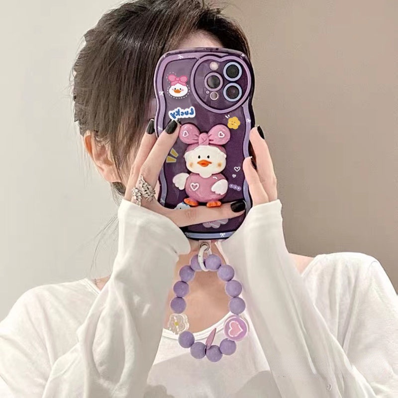 IPHONE Casing Ponsel Desain Bebek Ungu Tiga Dimensi Lucu Kompatibel Dengan Iphone12 13 11 Pro Max X Xs Max Xr Plgbv