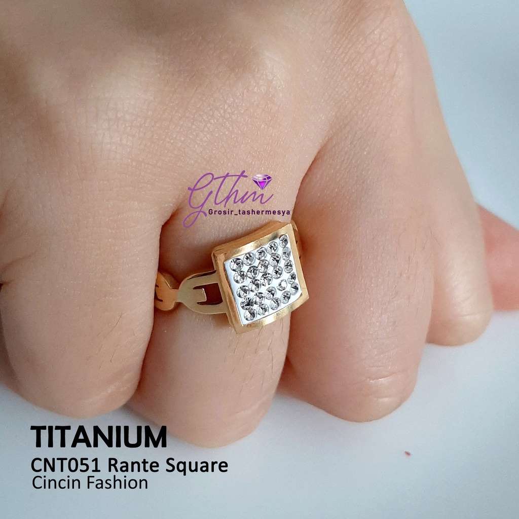 Cincin Titanium Plat mata Kotak Mewah Anti Karat cnt051