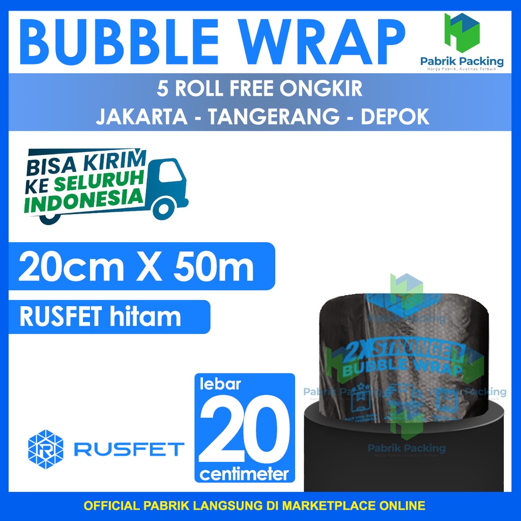 

Bubble Wrap Rusfet Hitam 20CM X 50M Tebal Plastik Bubblewrap Roll