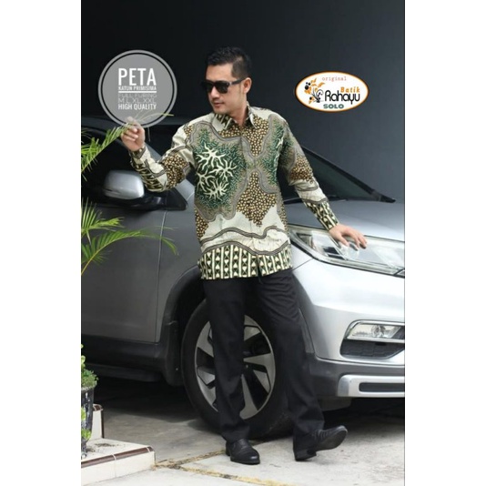PETA Sage Gren Batik Pria Lengan Panjang Reguler Fit Keris Modern Premium Baju Atasan Batik Cowok Hi