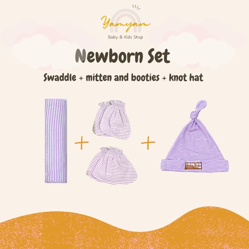 newborn set bedong set package paket bayi baru lahir swaddle mitten booties knot hat bedong sarung tangan kaki sartaki stk topi bayi