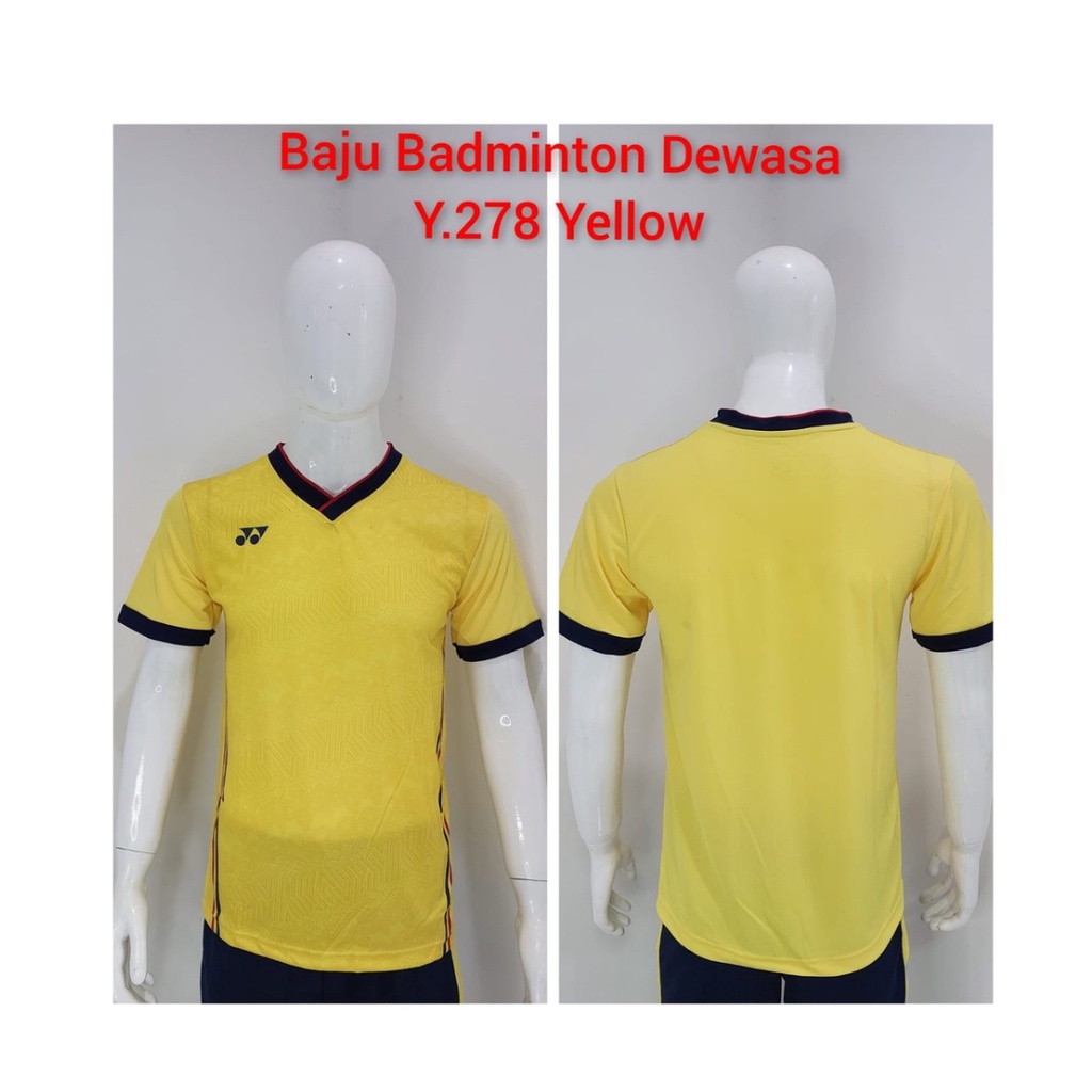 Kaos bulutangkis pria Y278 baju badminton atasan olahraga jersy wanita dewasa t-shirt outfit seragam kostum jersey casual suit pakaian jarsey oblong apparel sport jersi sudirman thomas uber cup bulu tangkis kuning polos