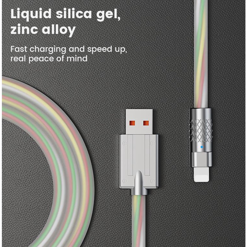 1m 6A Zinc Alloy Rainbow Cable USB Handphone Kabel Data Pengisian Cepat Untuk Tipe-c